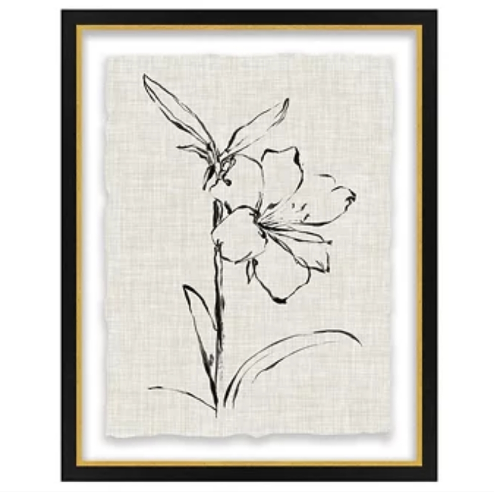 Beige&Black Floral Deckled Edge Framed Print